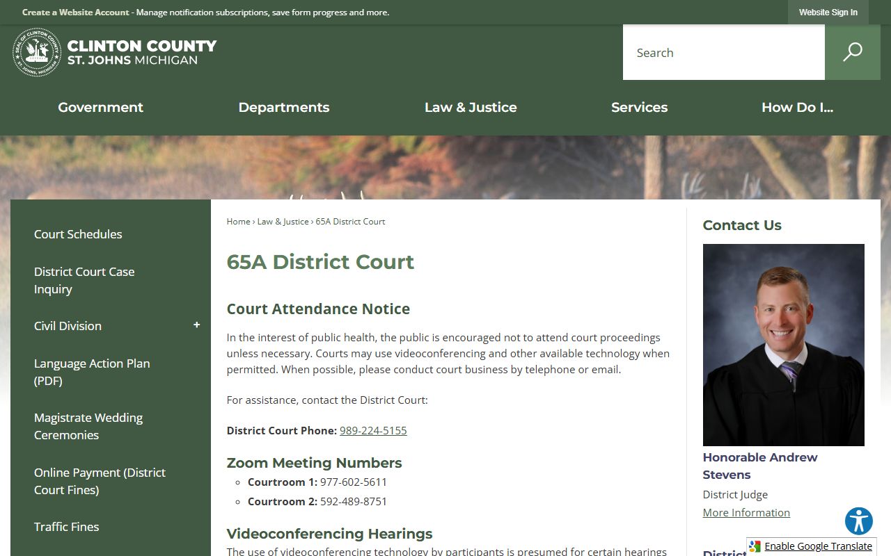 Clinton County 65A District Court page for traffic and misdemeanor court records