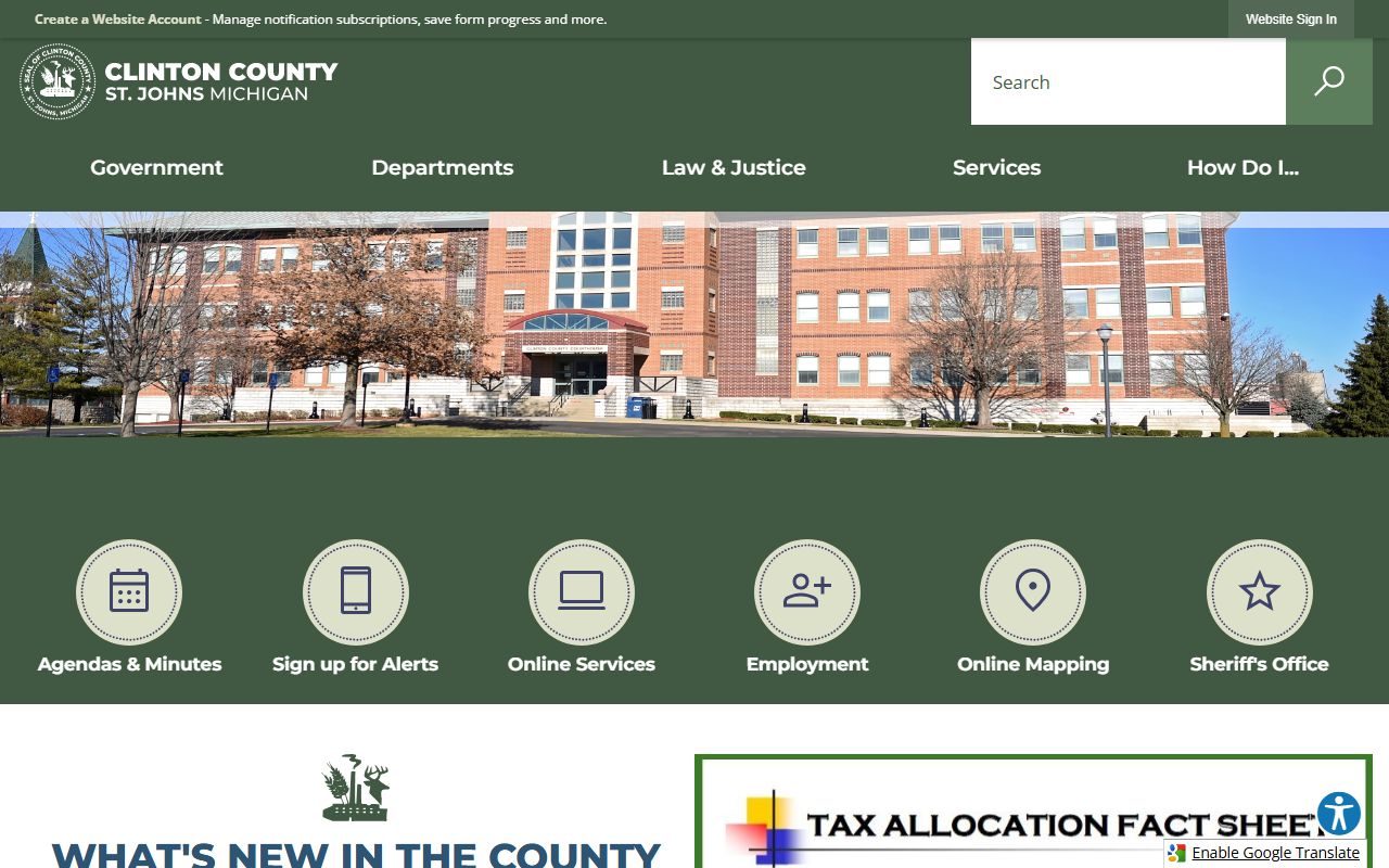 Clinton County website home page used to reach court records