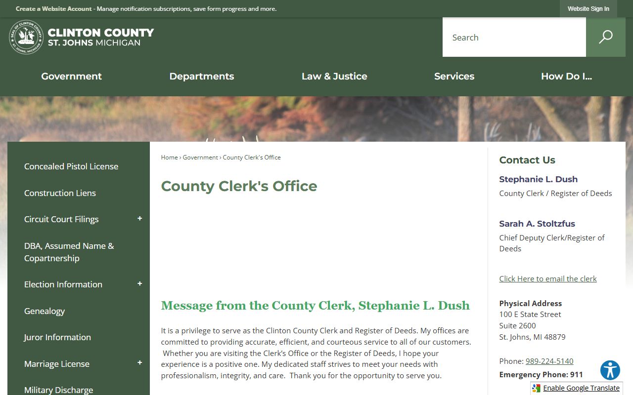 Clinton County Clerk's Office page for court records requests