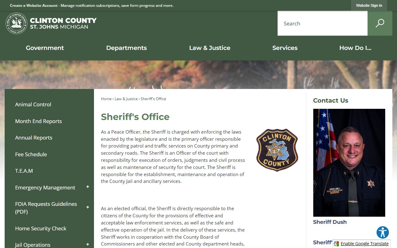 Clinton County Sheriff's Office page for custody and court records