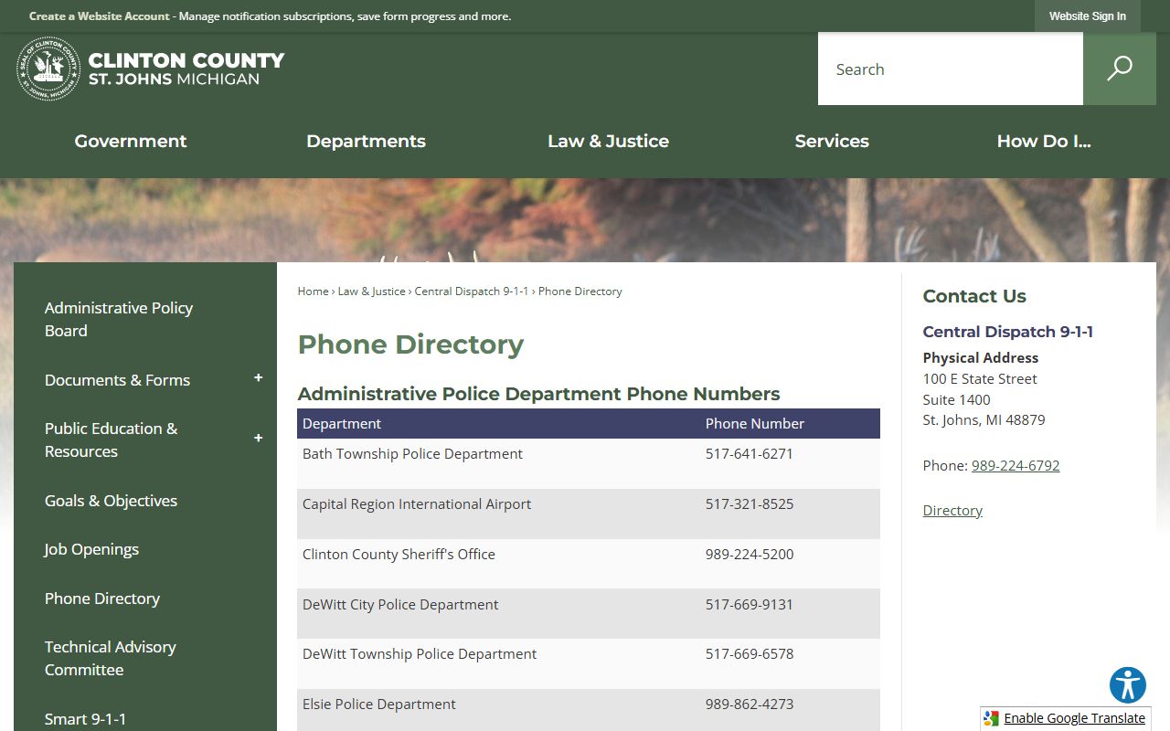 Clinton County inmate and jail records phone directory