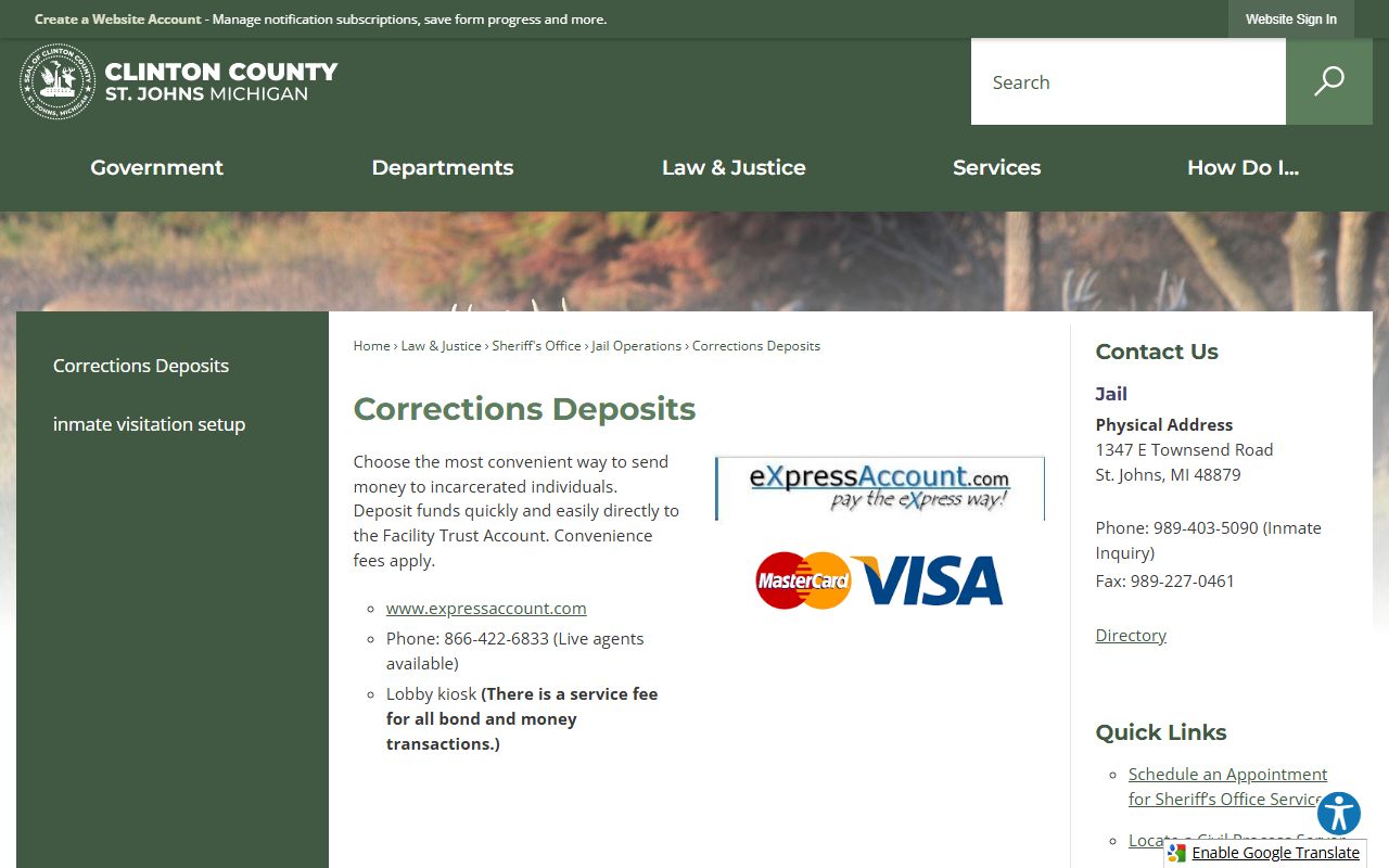 Clinton County inmate and jail records corrections deposits