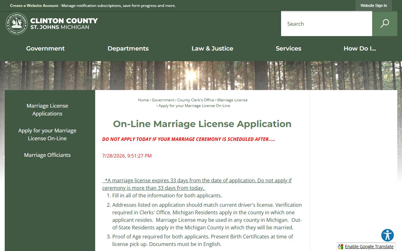 Clinton County marriage and divorce records