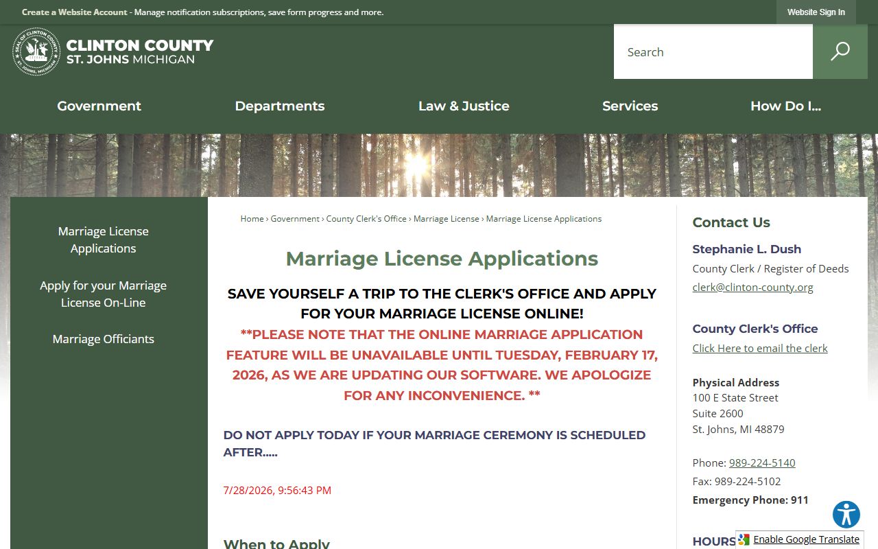 Clinton County marriage and divorce records